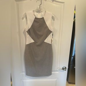 Calvin Klein Sharkskin gray Color block Sleeveless Sheath Dress sz 4 new w tags
